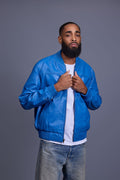 Men's Classic Baseball Leather Jacket Royal Blue
