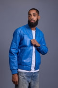 Men's Classic Baseball Leather Jacket Royal Blue