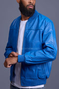 Men's Classic Baseball Leather Jacket Royal Blue