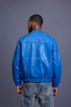 Men's Classic Baseball Leather Jacket Royal Blue