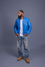 Men's Classic Baseball Leather Jacket Royal Blue