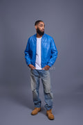 Men's Classic Baseball Leather Jacket Royal Blue