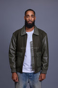 Men's Wool And Leather Pilot Jacket [Olive]