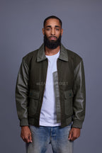 Men's Wool And Leather Pilot Jacket [Olive]