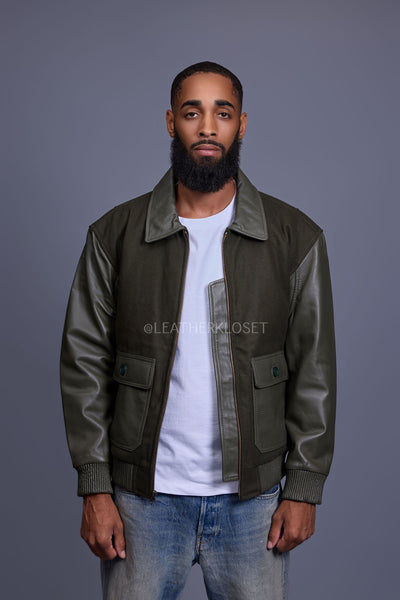 Men's Wool And Leather Pilot Jacket [Olive] – LeatherKloset