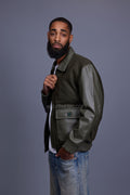 Men's Wool And Leather Pilot Jacket [Olive]