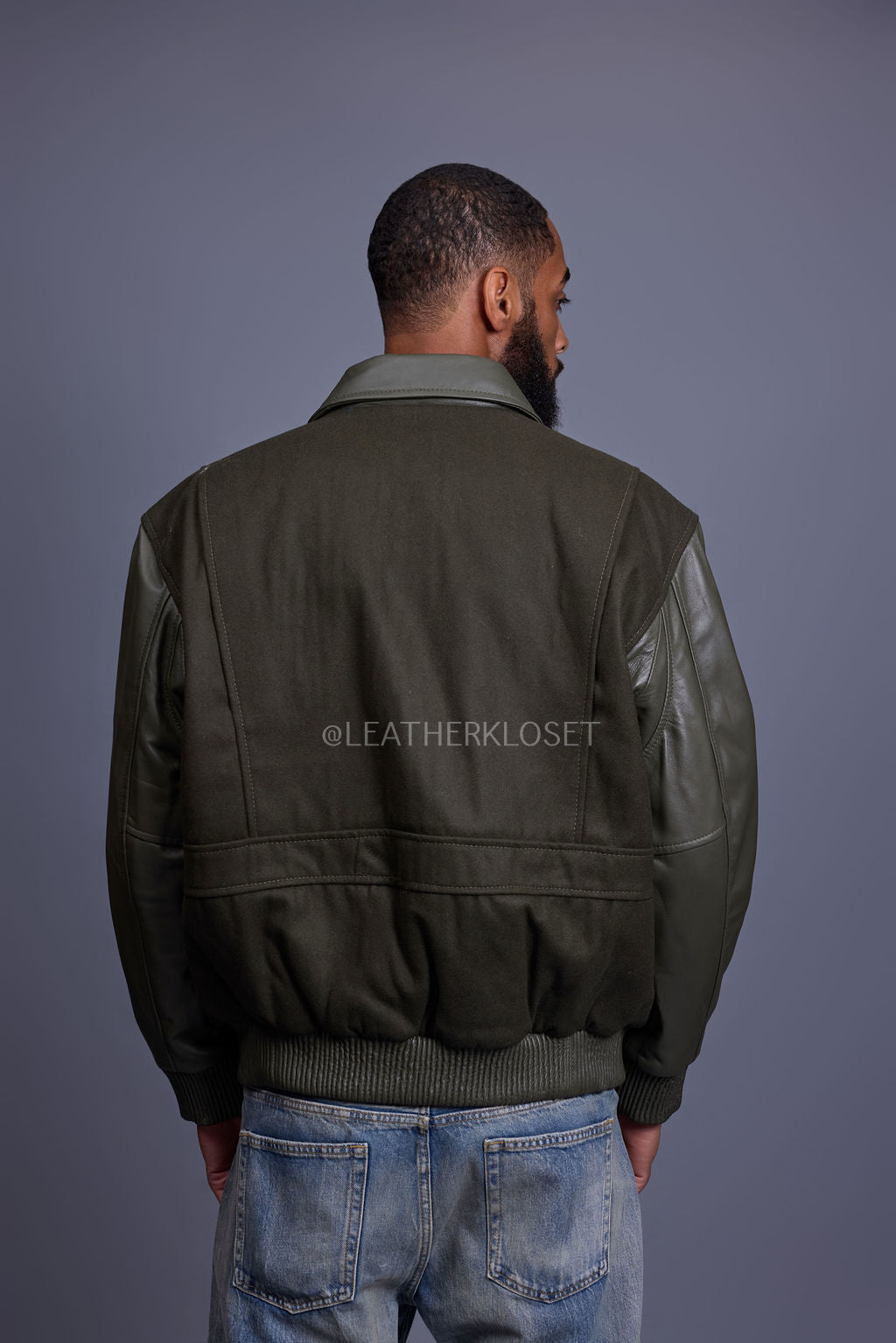 Men's Wool And Leather Pilot Jacket [Olive]
