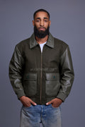 Men's Wool And Leather Pilot Jacket [Olive]