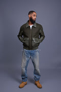Men's Wool And Leather Pilot Jacket [Olive]