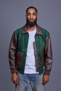 Men's Wool And Leather Pilot Jacket [Beef/Broccoli]