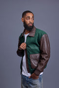 Men's Wool And Leather Pilot Jacket [Beef/Broccoli]