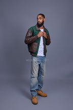 Men's Wool And Leather Pilot Jacket [Beef/Broccoli]