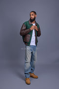 Men's Wool And Leather Pilot Jacket [Beef/Broccoli]
