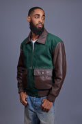 Men's Wool And Leather Pilot Jacket [Beef/Broccoli]