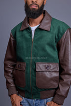 Men's Wool And Leather Pilot Jacket [Beef/Broccoli]