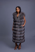 Women's Pippa Long Fox Fur Vest With Hood [Silver]