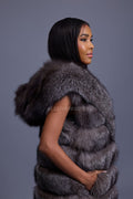 Women's Pippa Long Fox Fur Vest With Hood [Silver]