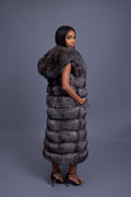 Women's Pippa Long Fox Fur Vest With Hood [Silver]