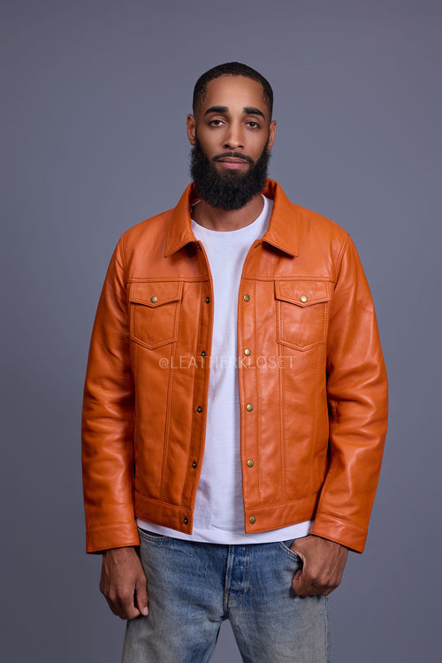 Men's Dylan Jacket Orange Leather