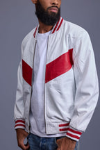 Men's V-Bomber Baseball Jacket [White/Red]