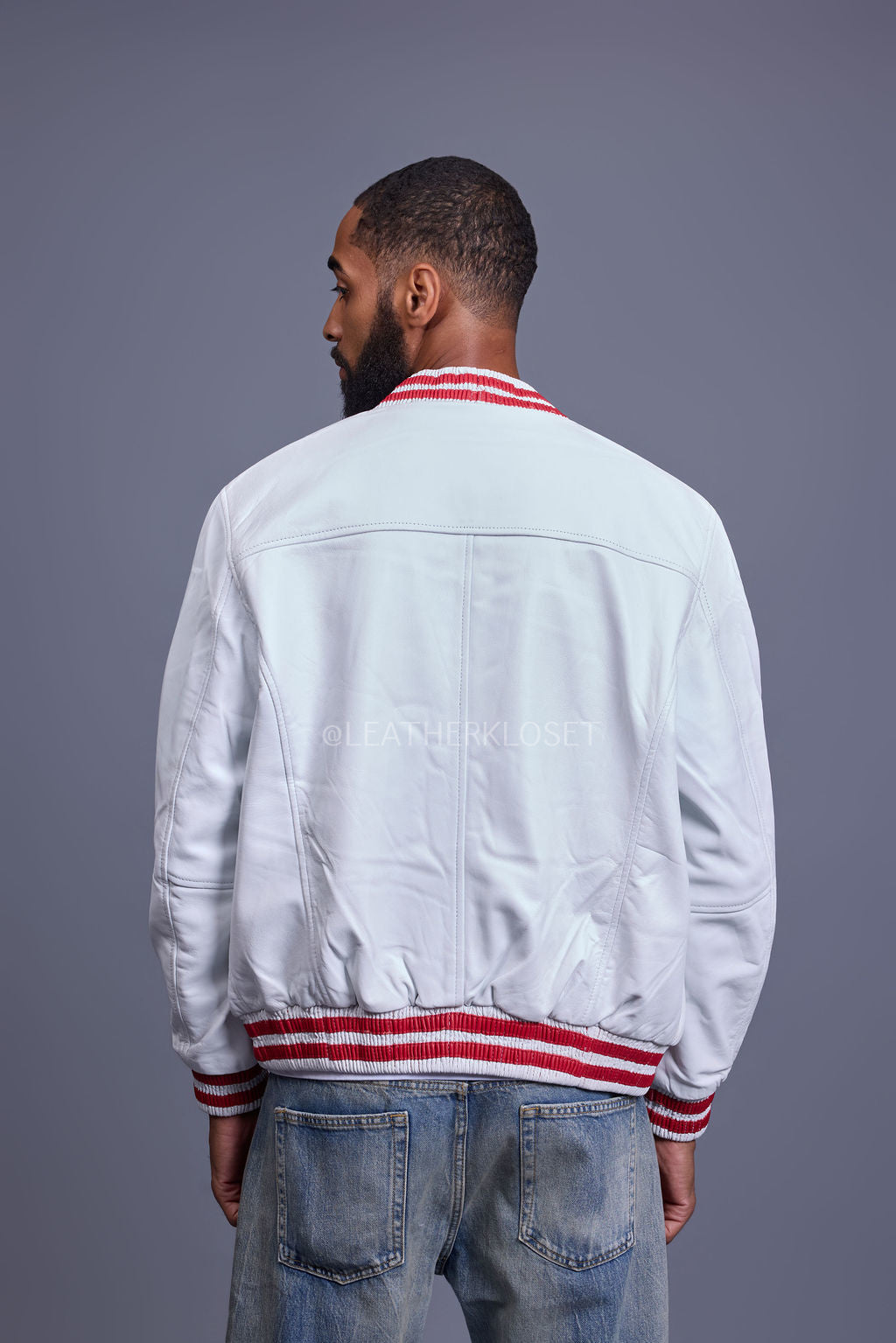 Men's V-Bomber Baseball Jacket [White/Red]