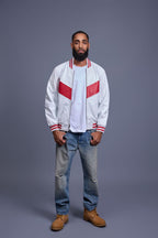 Men's V-Bomber Baseball Jacket [White/Red]