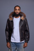 Men's Lucas Quilted Leather Bomber Jacket Hood [Copper/Crystal]