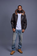 Men's Lucas Quilted Leather Bomber Jacket Hood [Copper/Crystal]