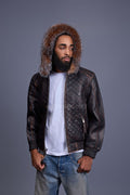 Men's Lucas Quilted Leather Bomber Jacket Hood [Copper/Crystal]