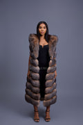 Women's Pippa Long Fox Fur Vest With Hood [Crystal]