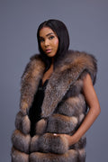 Women's Pippa Long Fox Fur Vest With Hood [Crystal]