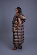 Women's Pippa Long Fox Fur Vest With Hood [Crystal]