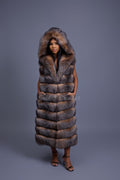 Women's Pippa Long Fox Fur Vest With Hood [Crystal]