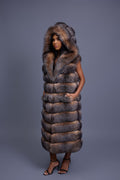 Women's Pippa Long Fox Fur Vest With Hood [Crystal]