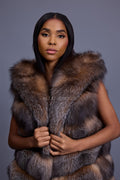 Women's Pippa Long Fox Fur Vest With Hood [Crystal]