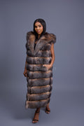 Women's Pippa Long Fox Fur Vest With Hood [Crystal]