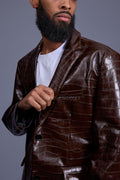 Men's Embossed Crocodile Leather Blazer [Brown]