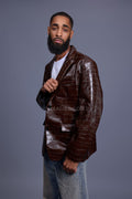 Men's Embossed Crocodile Leather Blazer [Brown]