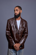Men's Embossed Crocodile Leather Blazer [Brown]
