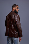 Men's Embossed Crocodile Leather Blazer [Brown]