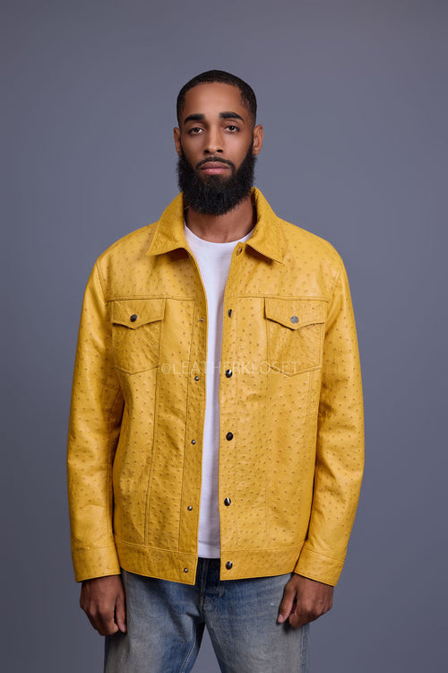 Men's Dylan Real Ostrich Leather Jean Jacket [Yellow]