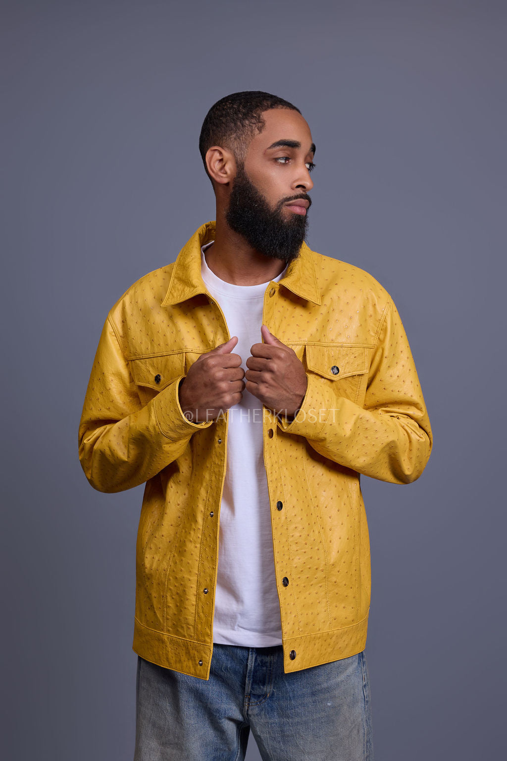 Men's Dylan Real Ostrich Leather Jean Jacket [Yellow] – LeatherKloset