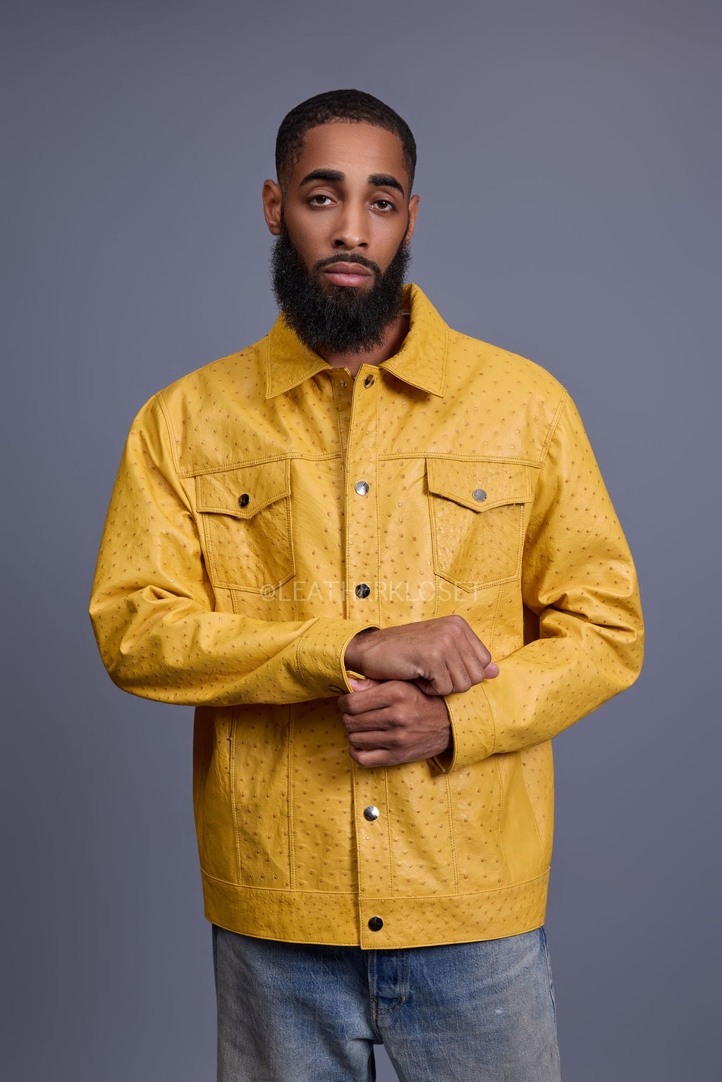 Men's Dylan Real Ostrich Leather Jean Jacket [Yellow]