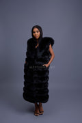 Women's Pippa Long Fox Fur Vest With Hood [Black]