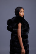 Women's Pippa Long Fox Fur Vest With Hood [Black]