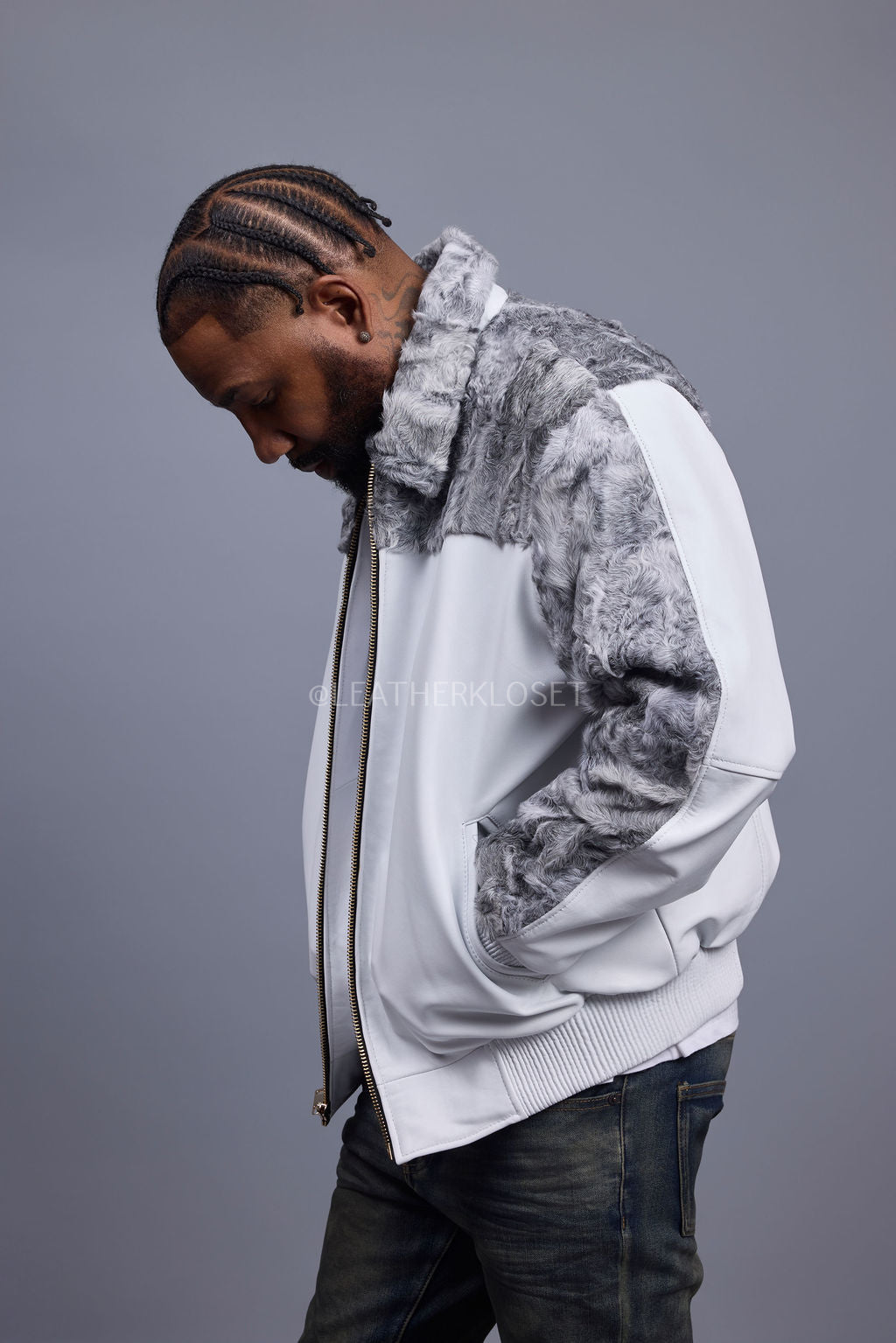 Men's Leather & Persian Lamb Combo 2.0 [White/Grey]