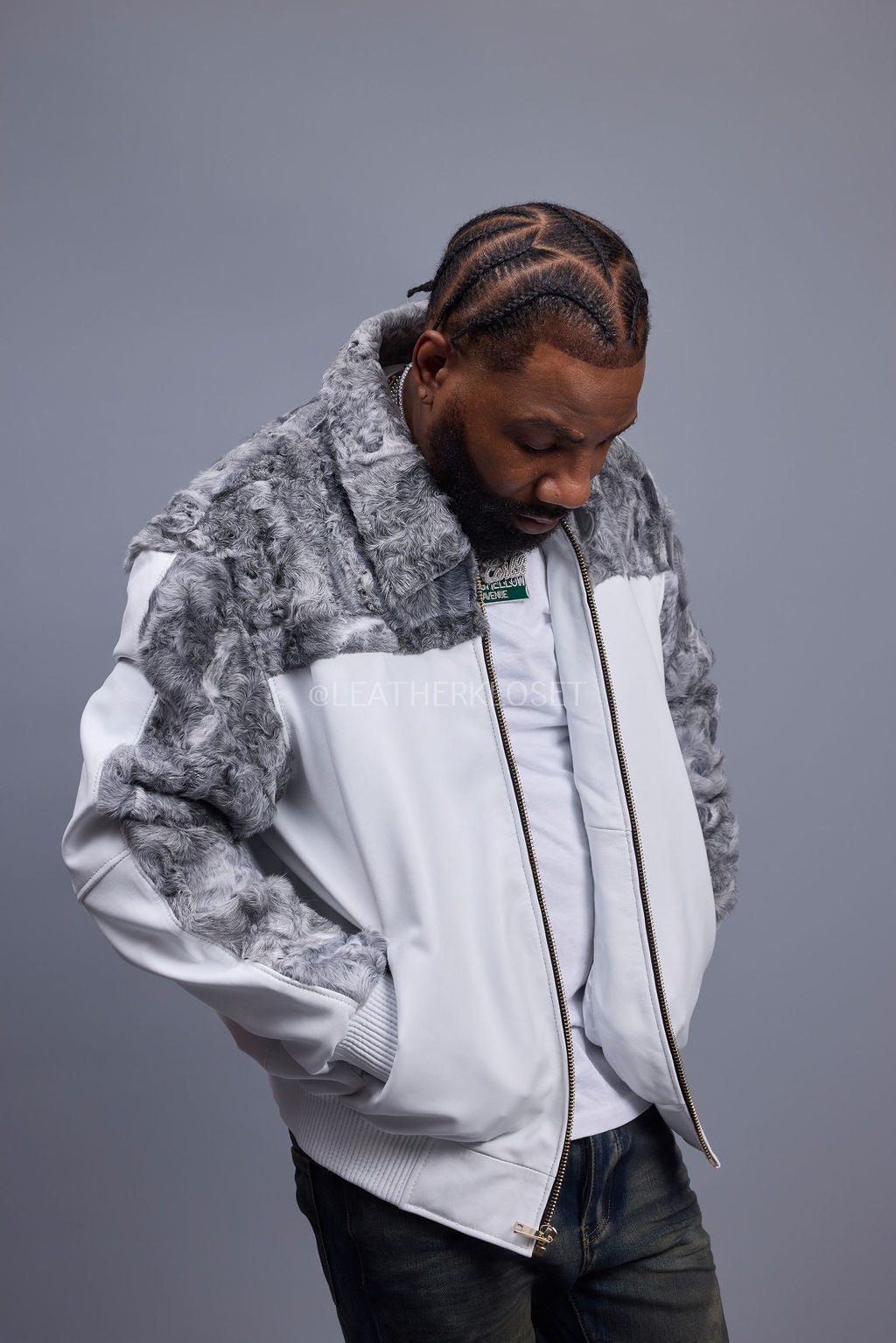 Men's Leather & Persian Lamb Combo 2.0 [White/Grey]