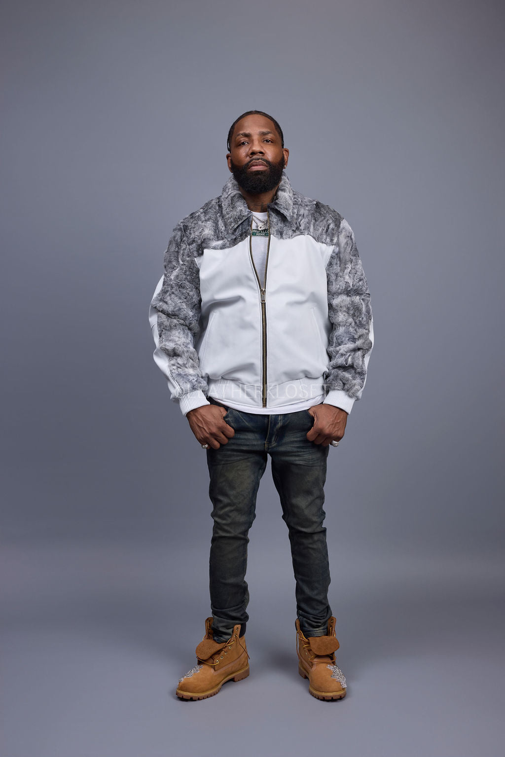 Men's Leather & Persian Lamb Combo 2.0 [White/Grey]