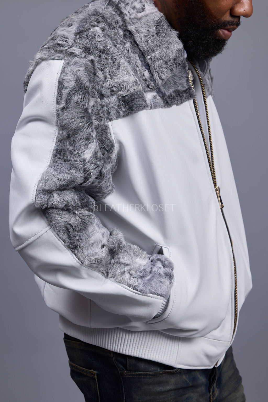 Men's Leather & Persian Lamb Combo 2.0 [White/Grey]