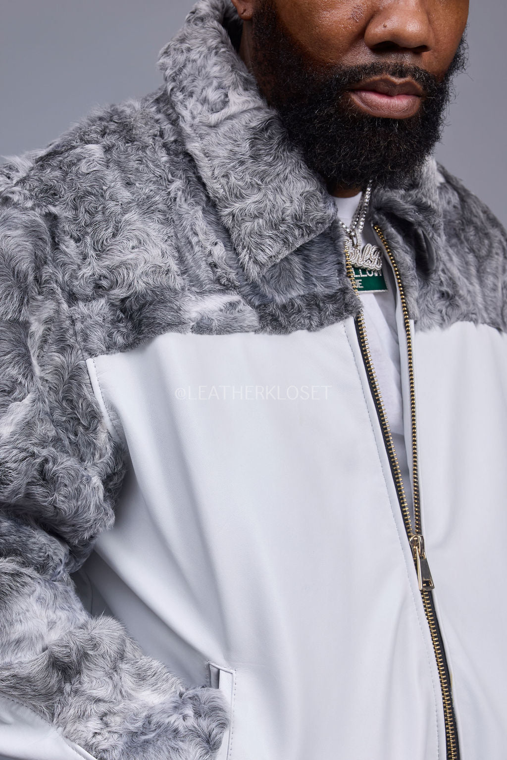 Men's Leather & Persian Lamb Combo 2.0 [White/Grey]